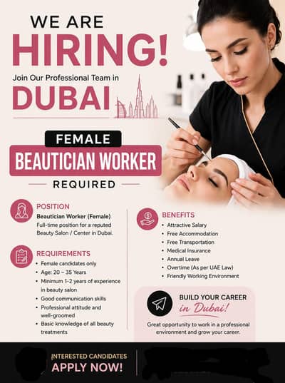 Female Beautician Required for Dubai | Attractive Salary & Benefits