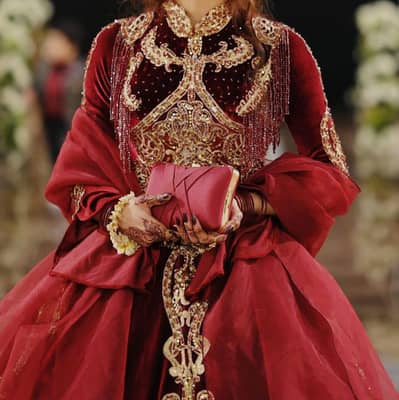 Royal Maroon Velvet Ballgown - Heavy Embroidered Bridal/Formal Dress