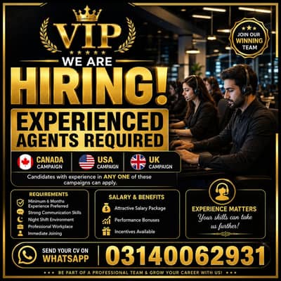 Experienced Call Center Agents Required | Canada, USA & UK Campaigns