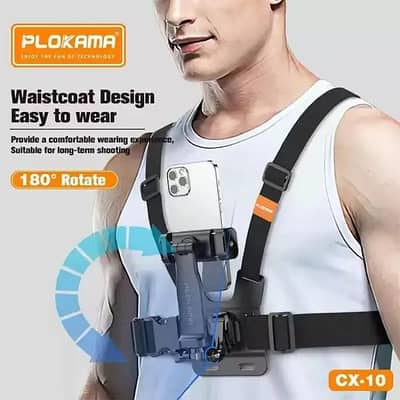 PLOKAMA CX10 Action Camera And Phone Chest Mount Holder 360 Adjustable