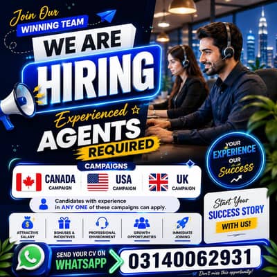 Experienced Call Center Agents Required | Canada, USA & UK Campaigns