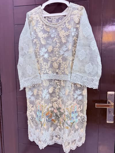 Green dresss with hand embroidery