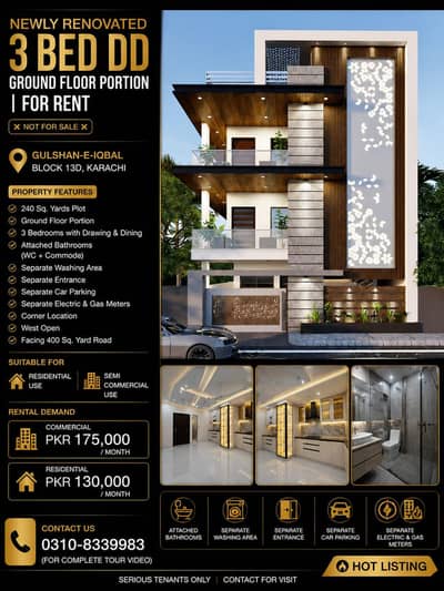 Newly Renovated | 240 GAZ | Ground floor Portion | Corner | West Open