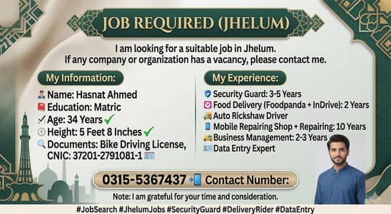 mujy job ki sakat zarorat hai