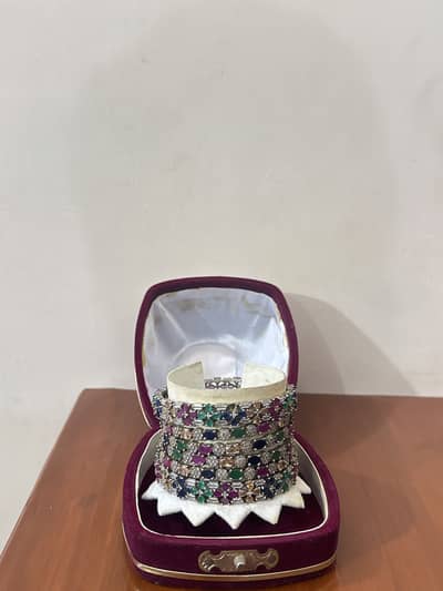 Multi-Color Stone Adjustable Kada Set 4 Pcs + Velvet Box - Faisalabad