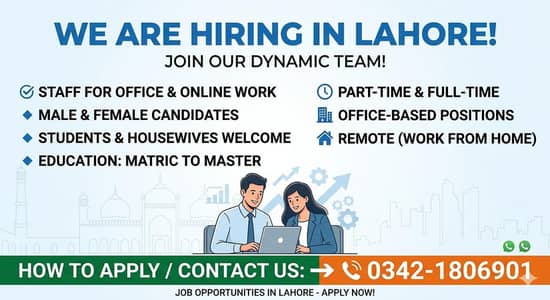 Office & Online Work Jobs Available – Male/Female (Lahore)