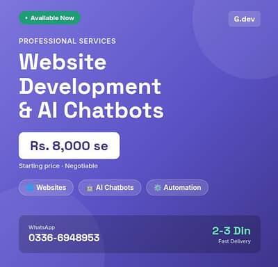 Website Development | AI Chatbot | Rs 8000 se | Fast Delivery