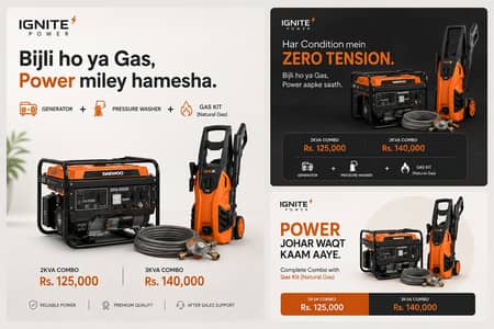 Daewoo 2KVA , 3KVA Petrol Generator with free Portable Pressure Washer