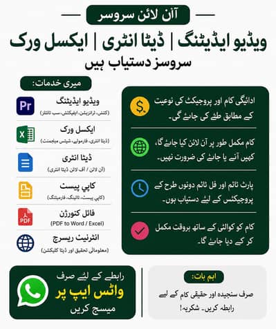 Data Entry copy paste Excel PDF video editing article writing