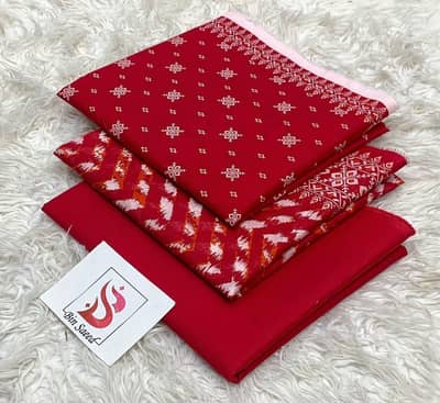 Beautiful Red Unstitched 3 Piece Ladies Suit