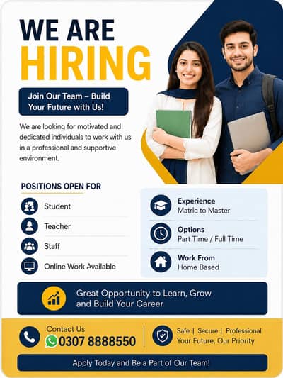 Hiring male female staff freshers and experience