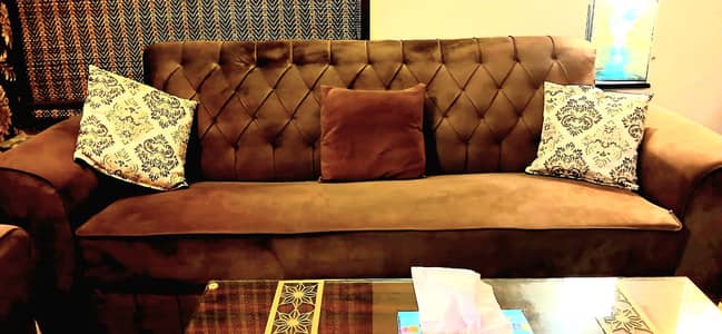 Fabric / Velvet: 5 Seater Sofa Set (3+1+1)  with Center table