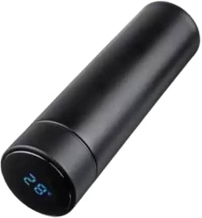 Digital temperature water bottle black stainless steel