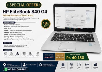 HP EliteBook 840 G4 i5 7th Gen 8gb