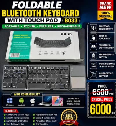 Foldable keyboard with touchpad Rechargeable