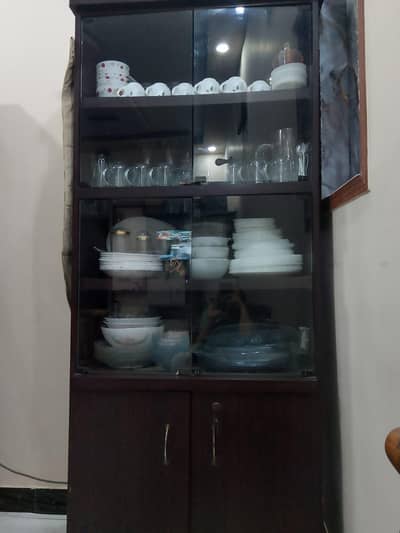 For Sale: Wooden Crockery Cabinet / Showcase - Glass Doors