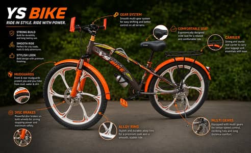 YS STYLISH GEAR CYCLE|FRONT SUSPENSION|DISCBRAKES|ALLOYRIMS|SPEEDGEARS