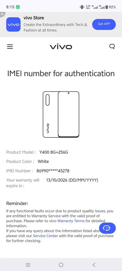 Vivo Y400 Complete Box White Color