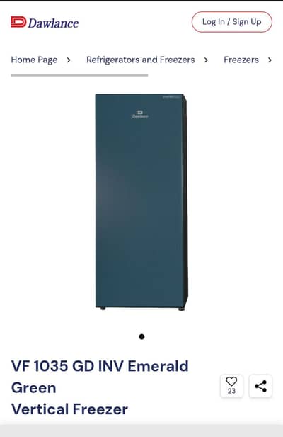 Box packed Dawlence VF 1035 GD INV Emerald Green Vertical Freezer