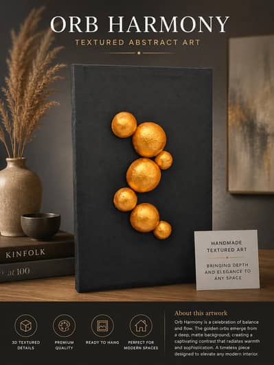 Handmade Modern Abstract 3D Textured Wall Art – Black & Gold Canvas