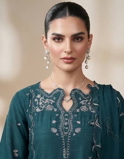 Premium Luxury Dark Teal Embroidered Lawn Suit 3pc - Summer Collection