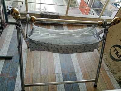 Steel Baby Cradle with Mosquito Net – Good Condition