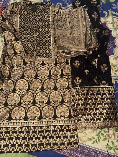 Black & Beige 3 Piece Lawn Suit for Women