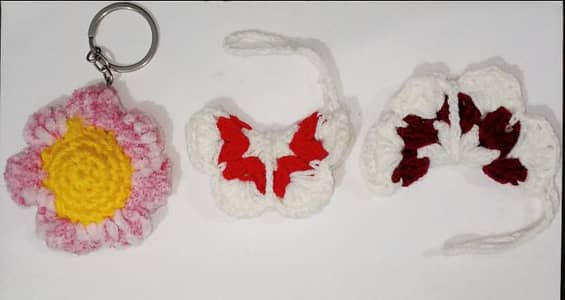 Beautiful Crochet Butterfly & flows Keychains - Brand New Handmade