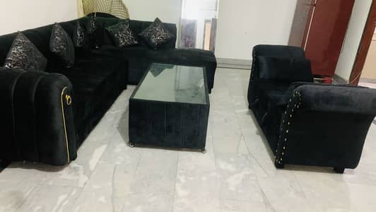 sofa l shaped with center table and dewaan with storage