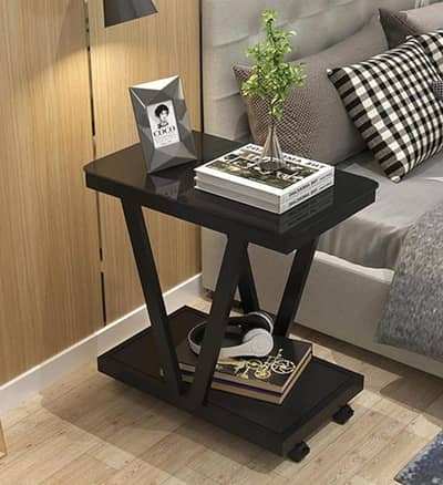Black Coffee Table with Wheels – Wooden & Iron Portable Table (23x15 I