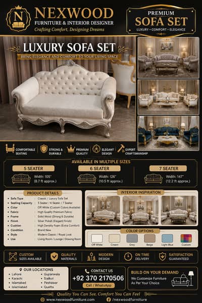 NEXWOOD Luxury Sofa Set | 5, 6 & 7 Seater | Custom Furniture