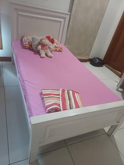 single bed with mettress , corner , study table , chair & single stool