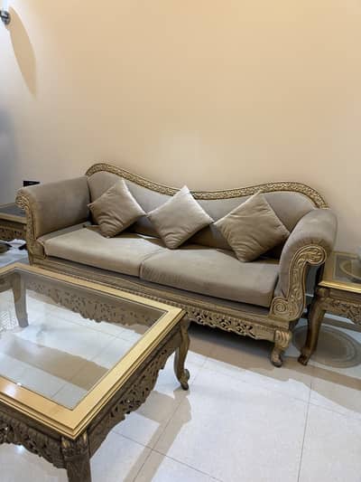 Golden Drawing Room Sofa Set (7 seats). Sheesham Wood
