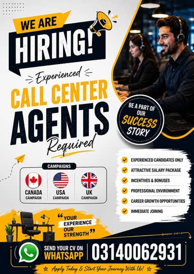 Experienced Call Center Agents Required
