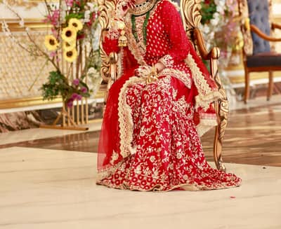 Handwork-Bridal Dress 4 Peices Gharara Kamees Dupatta & Potli