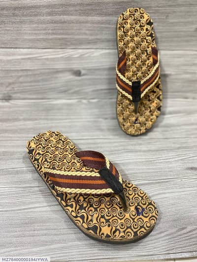 men's printed memory foam flip flops brown 40-43