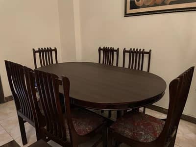 Solid Wooden 6 Seater Oval Dining Table with 6 Chairs