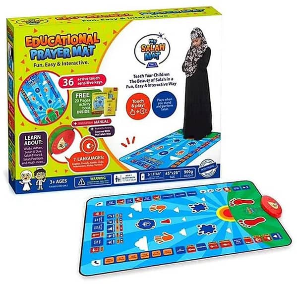 Educational Prayer Mat with Sound for Kids – Islamic Learning Mat with Lights & Voice Guide