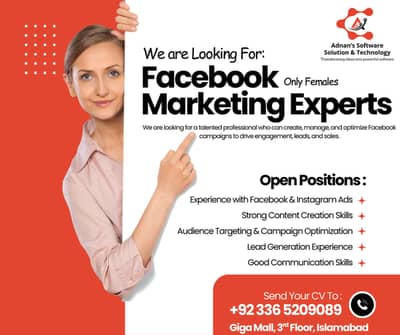 Hiring Female Facebook Marketing Expert