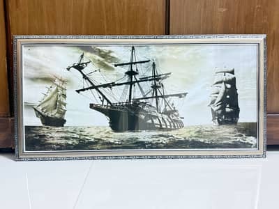 Ship painting with glass frame