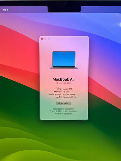 Macbook Air 2025 M4 15'inch 16 GB RAM - 100% health - Apple