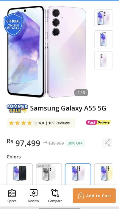 Samsung A55 5G Full Box official PTA 10/10 Condition