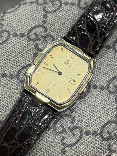OMEGA DEVILLE GOLD BEZEL MENS WATCH
