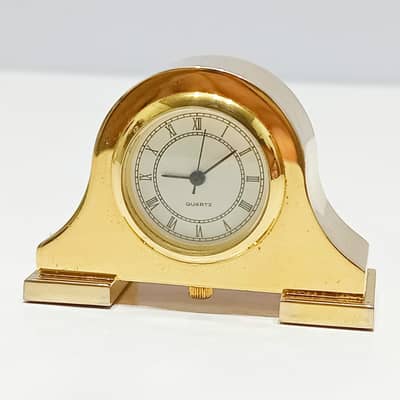 1980s Quartz Goldtone Miniature Brass Mantel Clock | EXC Condition