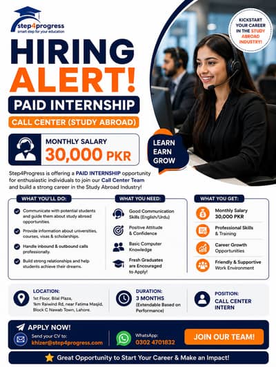 Hiring Alert! Paid Internship – Call Center (30,000 PKR Salary)