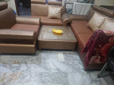 l shape sofa set with coffee table use condition not bad