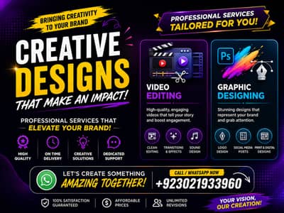 We Offer Professional video editing and Graphic designing Service