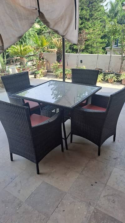 Garden Furniture Set 4 Chairs + Glass Top Table | Outdoor Patio Set