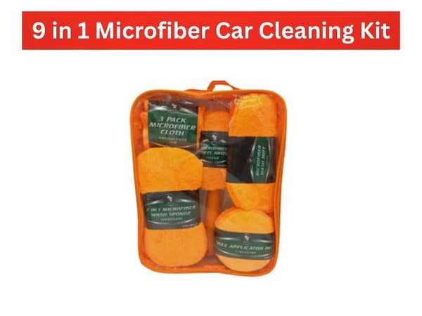 9 in 1 Microfiber Car Cleaning Kit – Car Wash Towel, Wheel Brush, Detailing Brush & Waxing Sponge Set