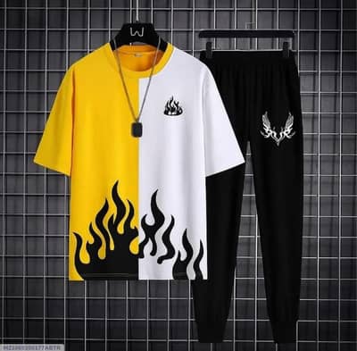 Men flame printed track suit yellow white black Micro interlock